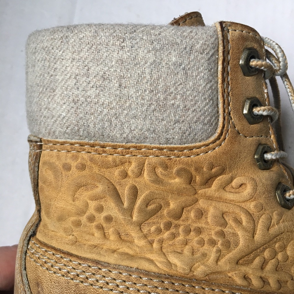 Timberland Tooled Leather Women’s Tan Boots Sz 7.5 Streetwear - Picture 5 of 13
